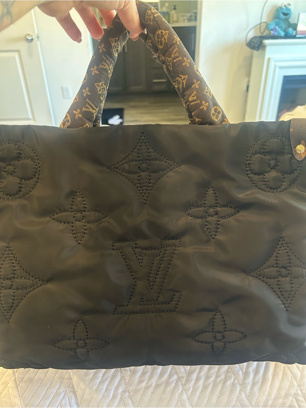 Not aut. Louis Vuitton Black Quilted Monogram Tote with Monogram-Print Handles